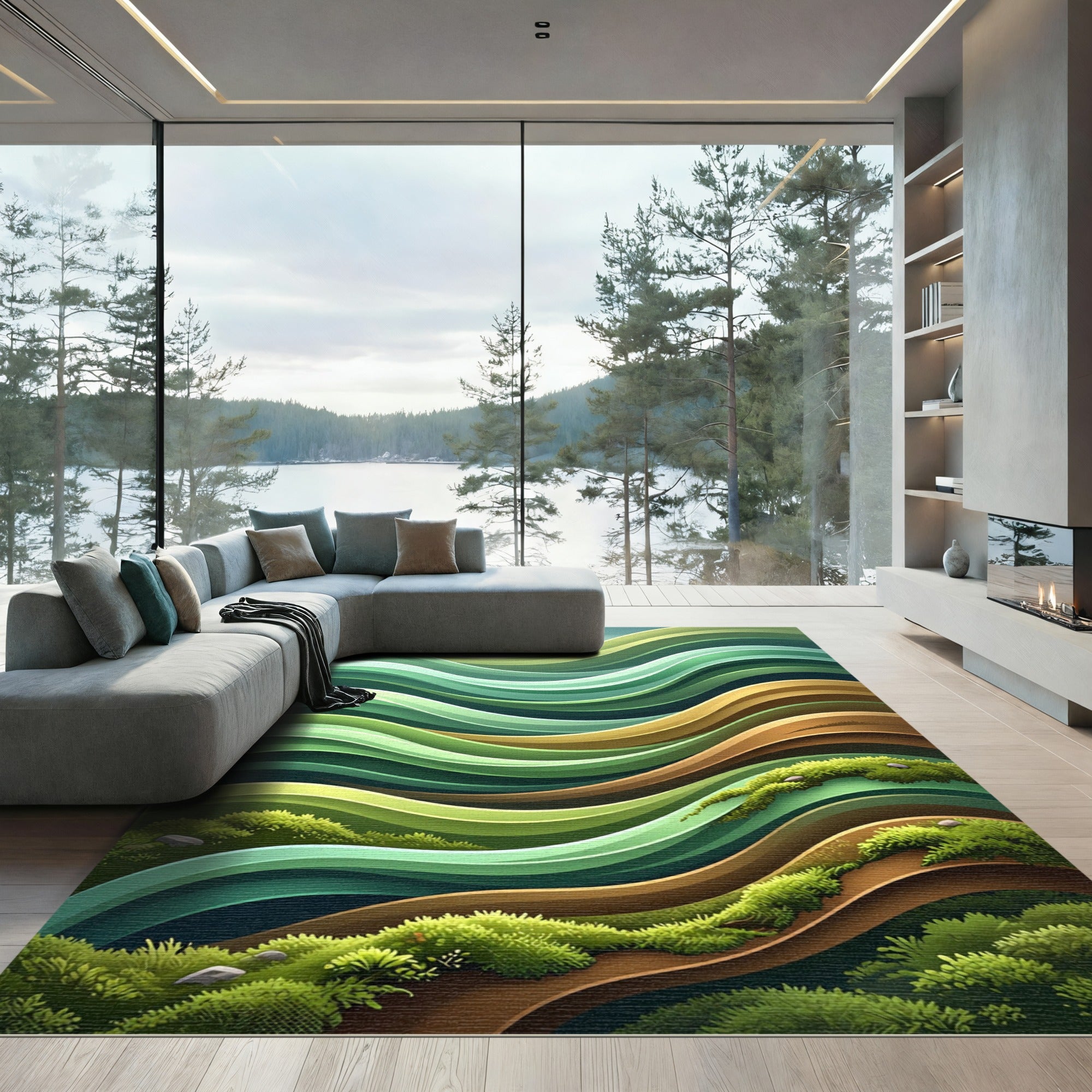 Verdant Wavy Landscape Composition Rug