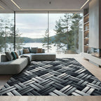 Monochrome Interlocking Geometric Woven Texture Rug