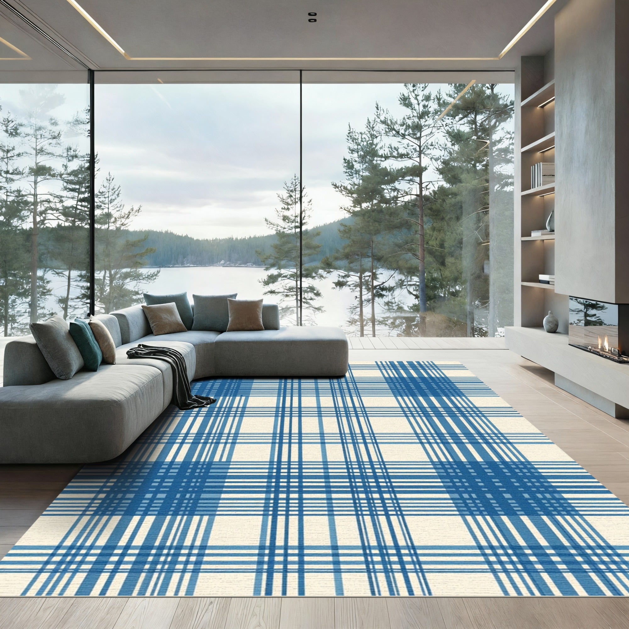 Classic Blue Tartan Check Rug