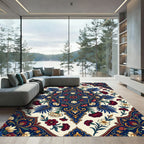 Elegant Crimson Navy Floral Medallion Rug