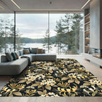 Elegance Cream Honeysuckle White Floral Black Rug