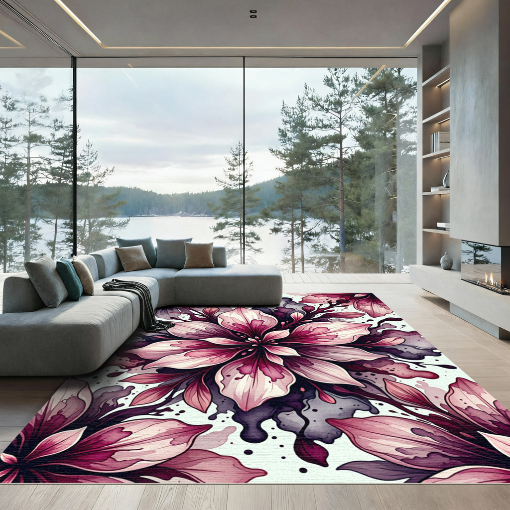 Crimson Pink Floral Explosion Rug