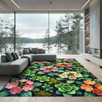Vibrant Botanical Primrose Floral Meadow Rug