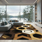 Brown Gold White Hexagonal Relief Rug
