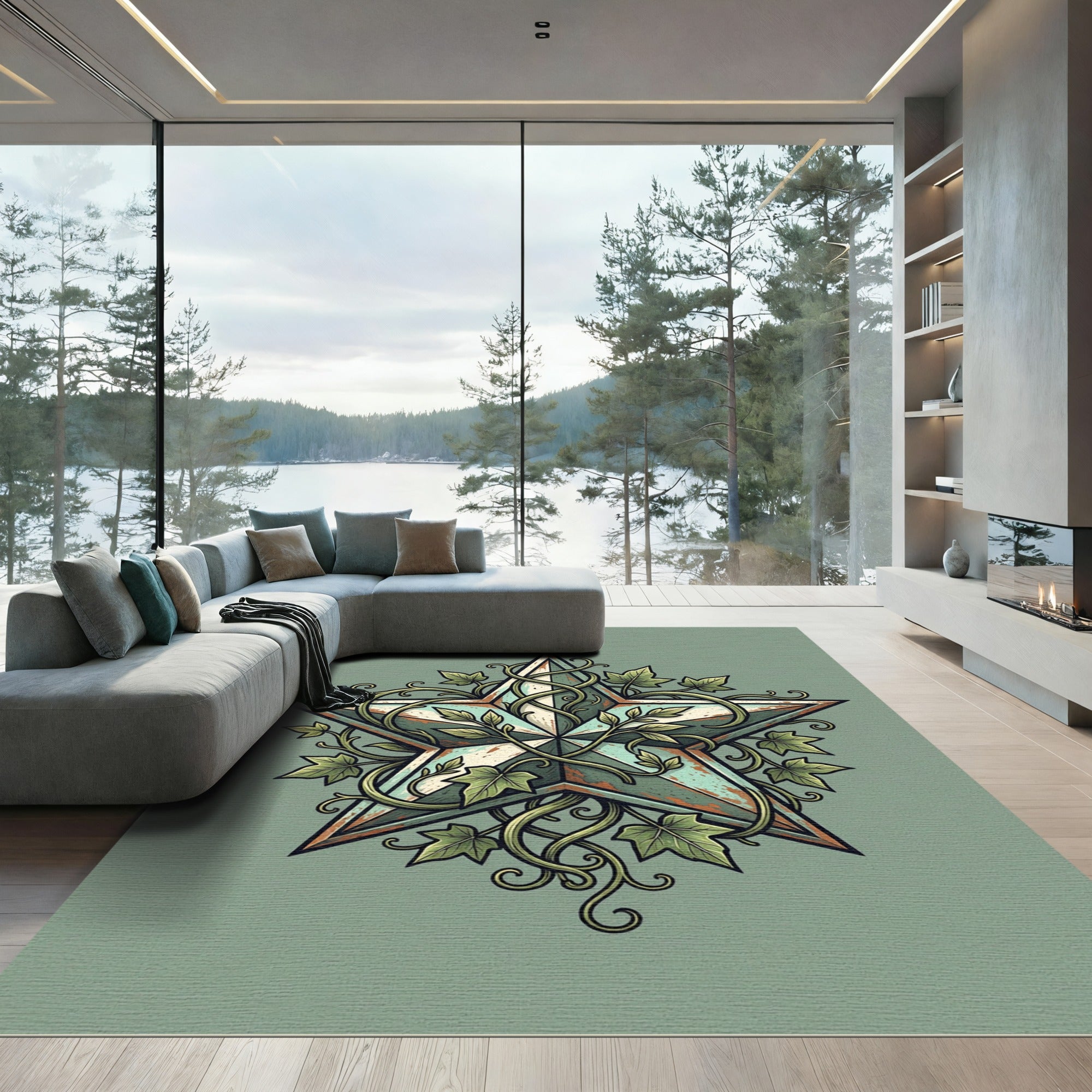 Rustic Weathered Star Encircled with Ivy Rug