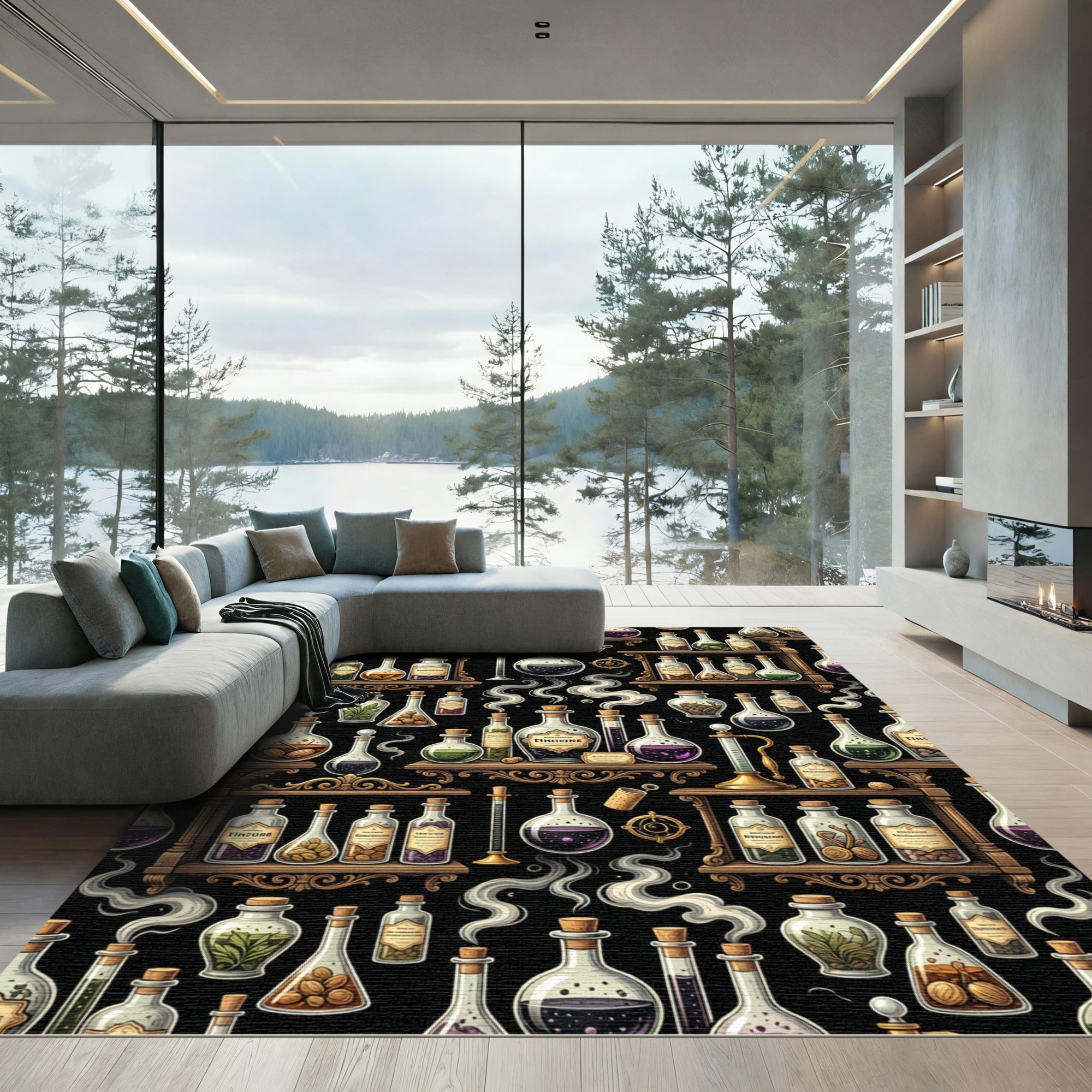Alchemy Potion Bottles Dark Gothic Aesthetic Rug