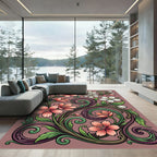 Elegant Cherry Blossom Scroll Floral Illustration Rug