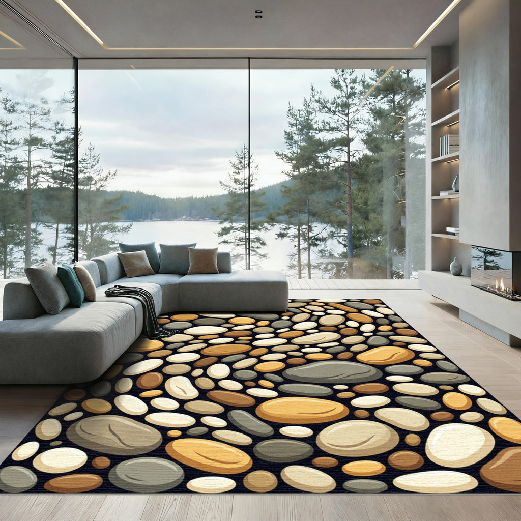 Organic Pebble Stone Earth Tone Rug