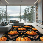 Spooky Halloween Pumpkin and Bat Art Rug