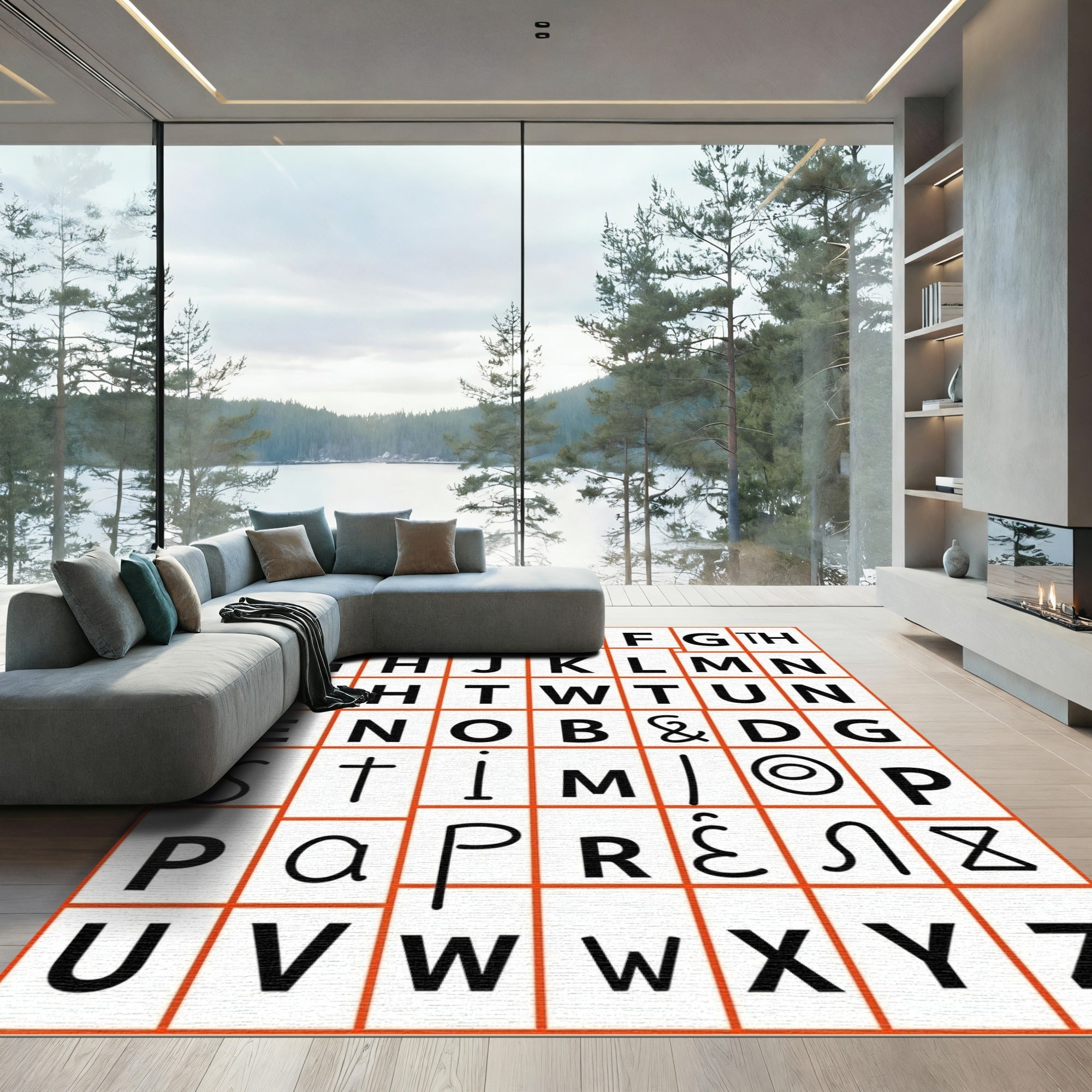 Bold Alphabet Grid Composition Rug