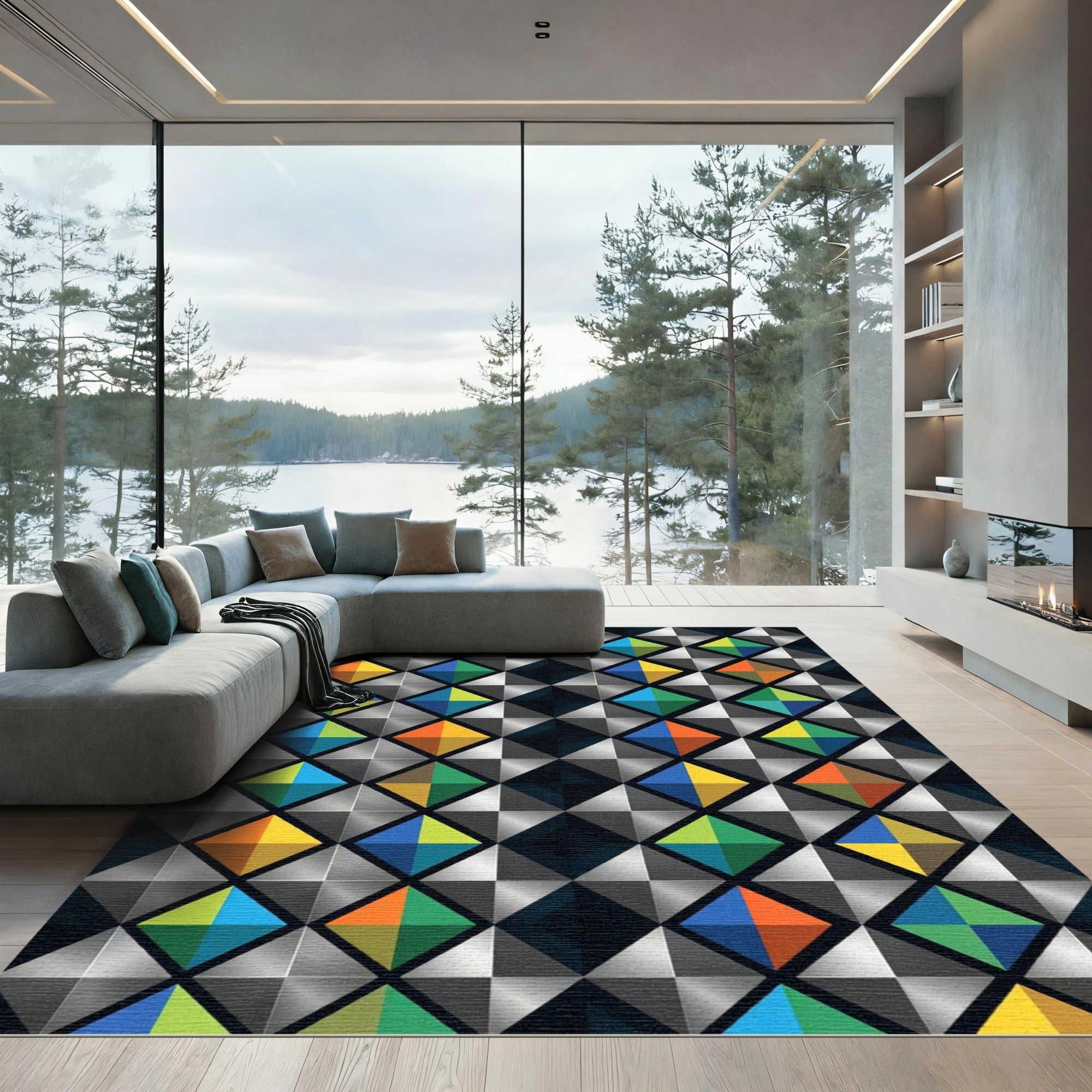 Modern Multicolored Metallic Geometric Facet Rug