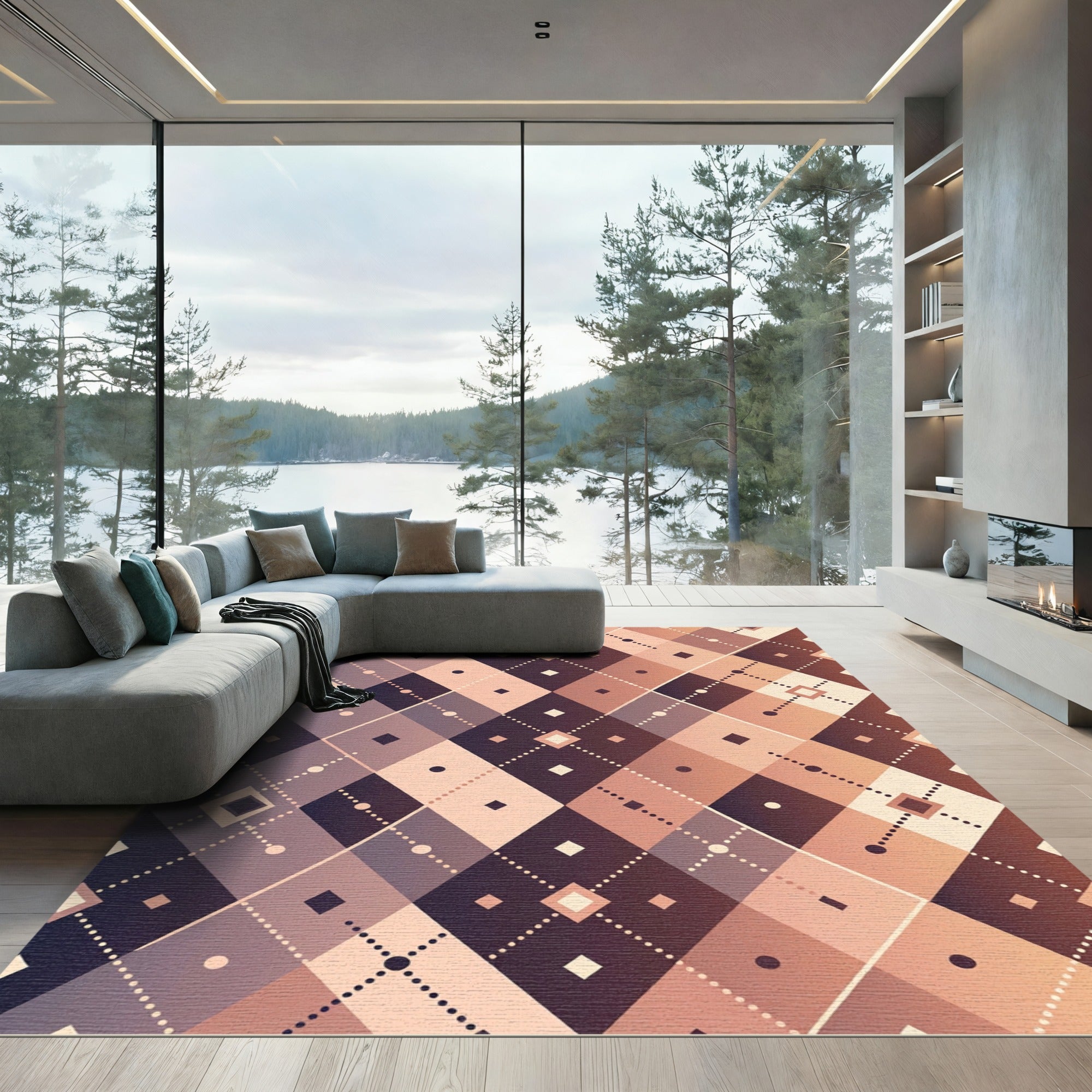 Rich Burgundy Diamond Lattice Rug