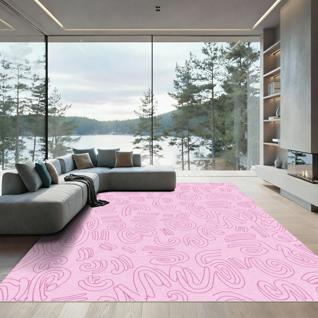 Pink Abstract Swirl Lines Rug