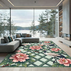 Pink Peony Crane Lattice Arbor Rug