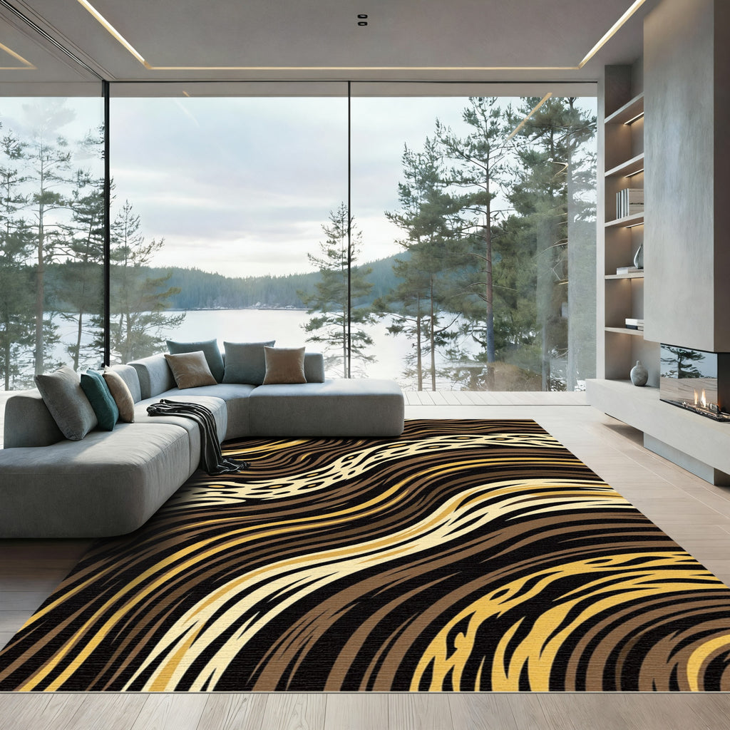 Brown Gold Black Zebra Stripe Rug