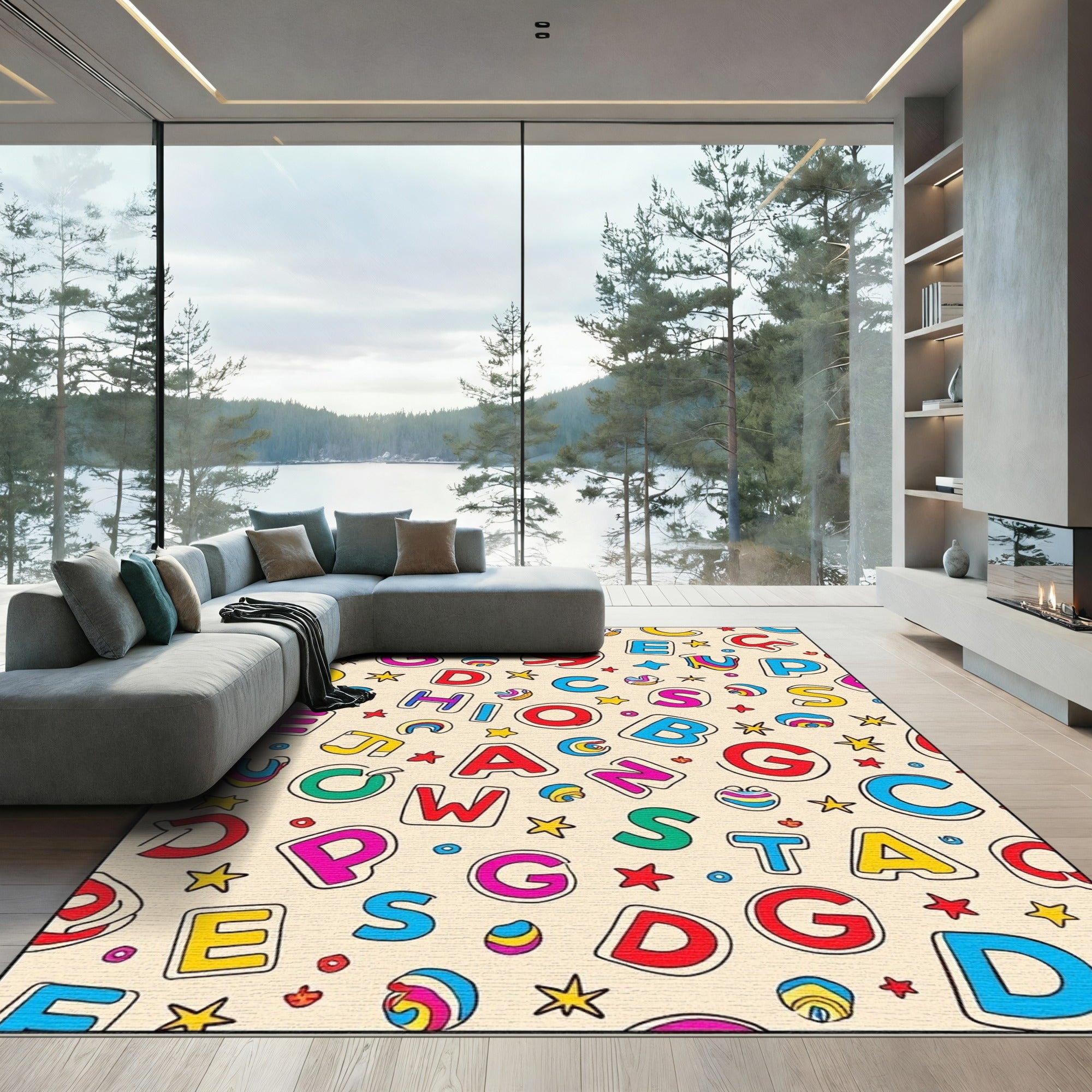 Alphabet Collage Kid Friendly Collage Rug