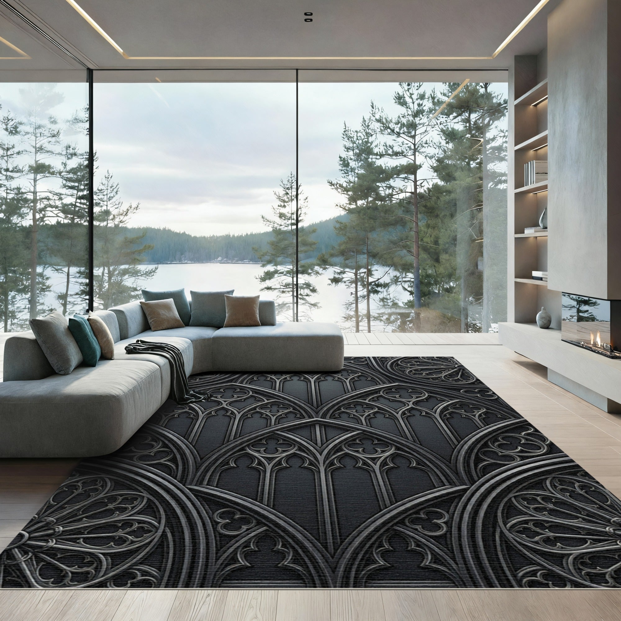 Gothic Arch Window Dark Metallic Rug