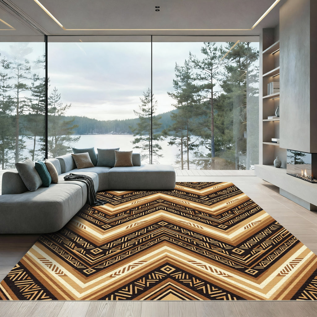 Ethnic Tribal Chevron Brown Gold Rug