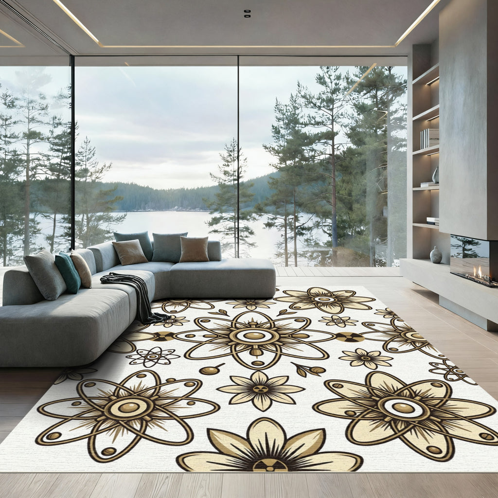 Golden Atomic Floral Symmetry Rug