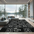Ornate Black Silver Braided Floral Rug