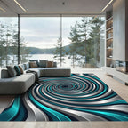 Metallic Teal and Silver Spiraling Vortex Rug