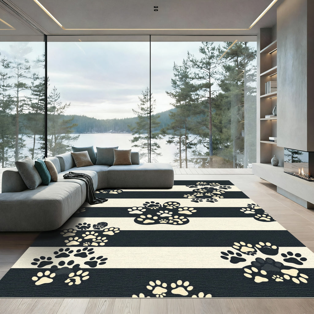 Monochrome Striped Animal Paw Rug