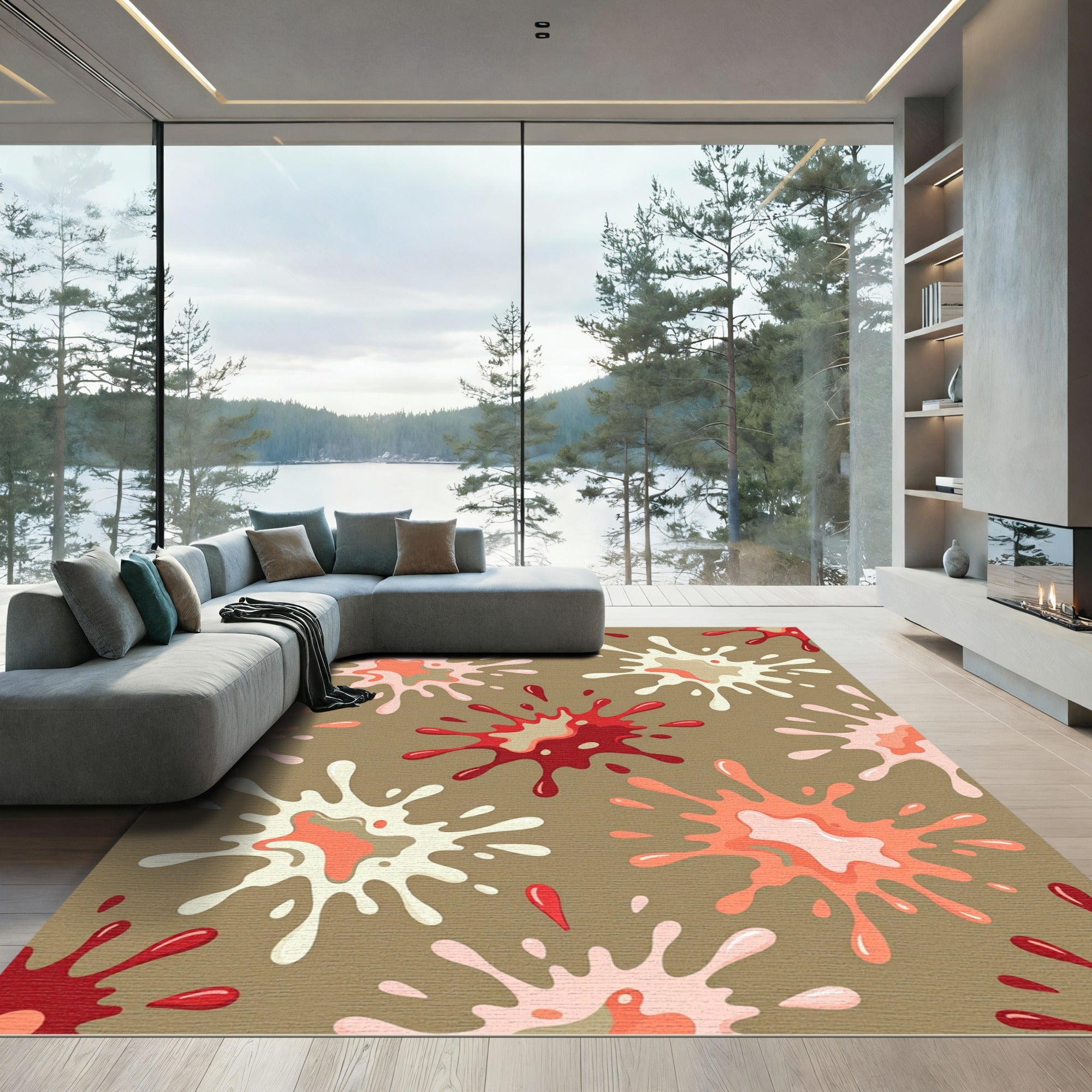 Playful Pink and Red Liquid Splash Rug