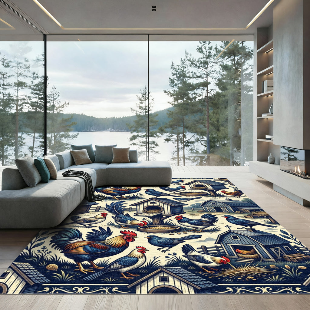 Farmhouse Rooster and Bird Country Cream Rug