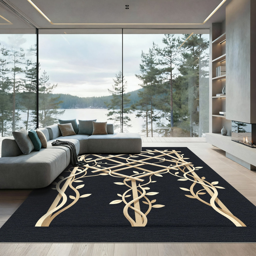 Beige Cream Trellis Vine Garden Art Rug