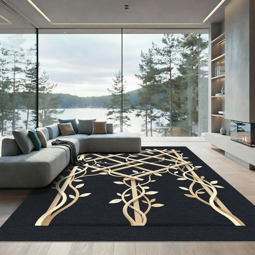 Beige Cream Trellis Vine Garden Art Rug