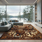 Western Brown Leather Floral Scroll Rug