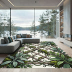 Lush Green Botanical Trellis Lattice Rug