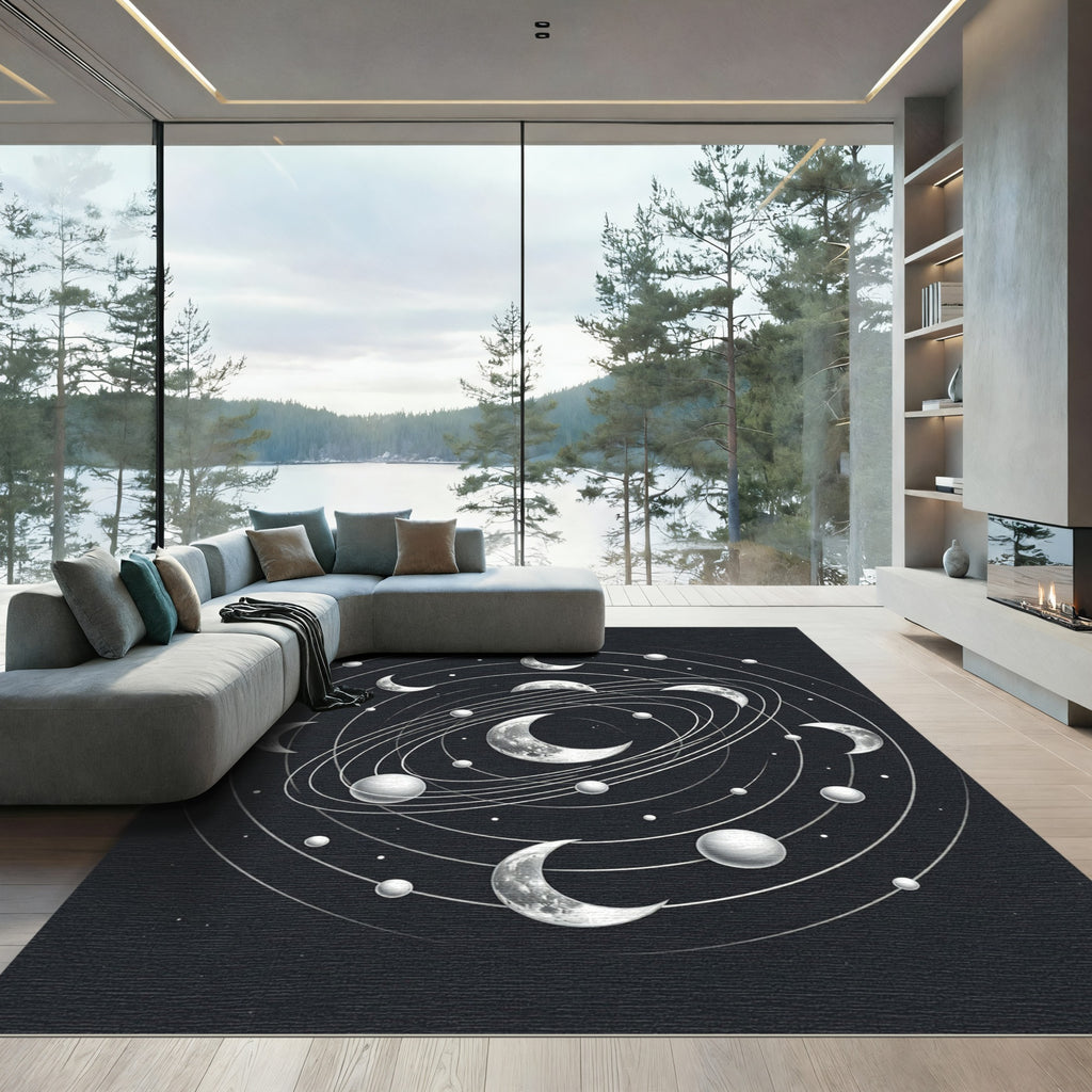 Celestial Lunar Orbital Monochrome Galaxy Rug