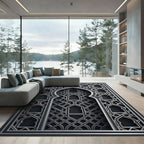 Sophisticated Silver Geometric Arch Lattice Rug