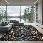 Midnight Floral Garden Butterfly Fountain Rug