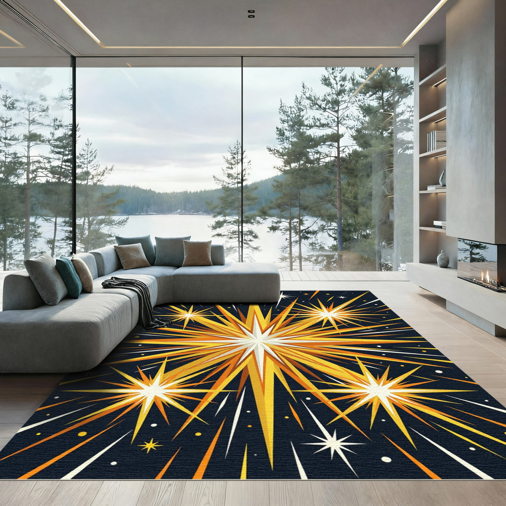 Radiant Golden Burst Celestial Art Rug