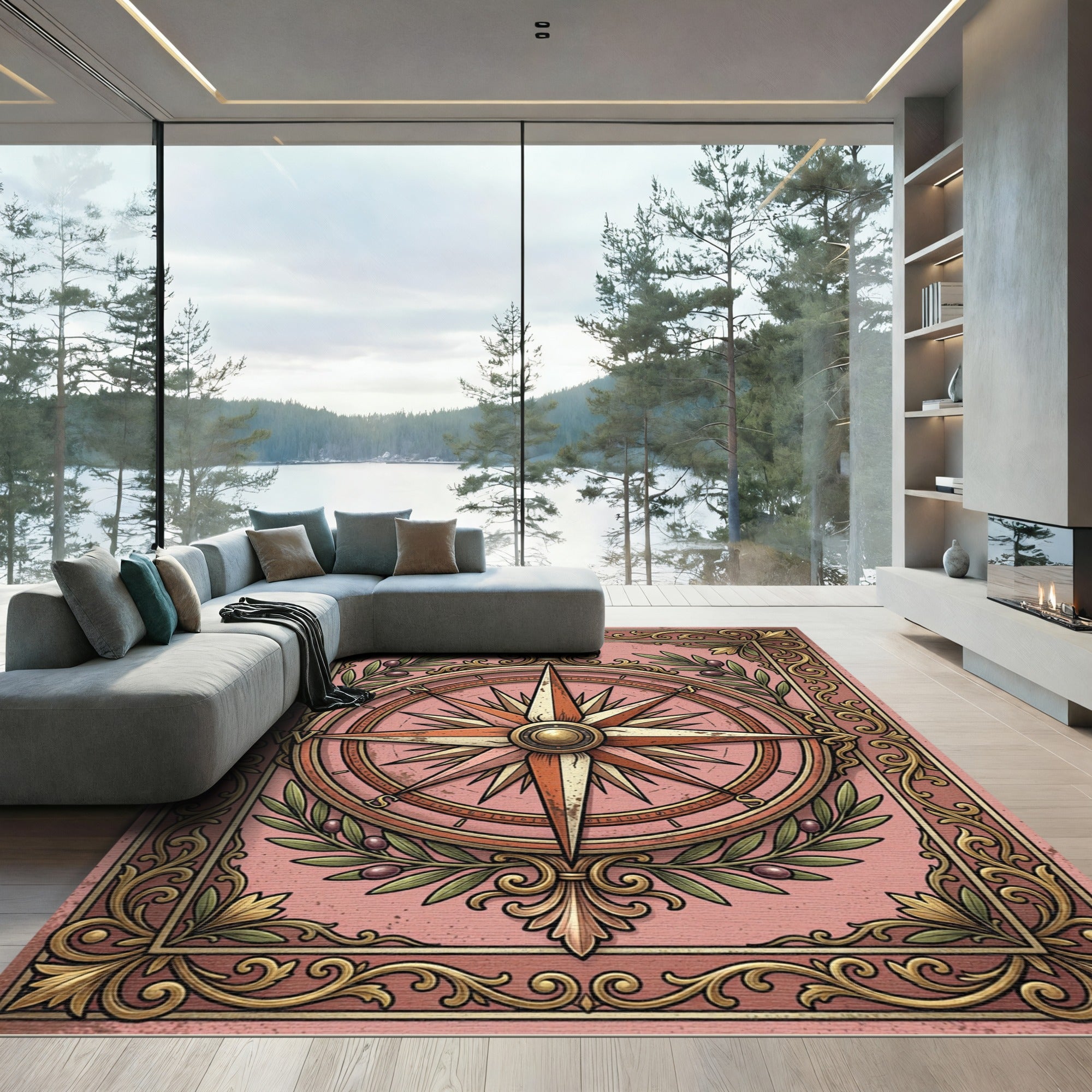 Vintage Blush Ornate Compass Rose Rug