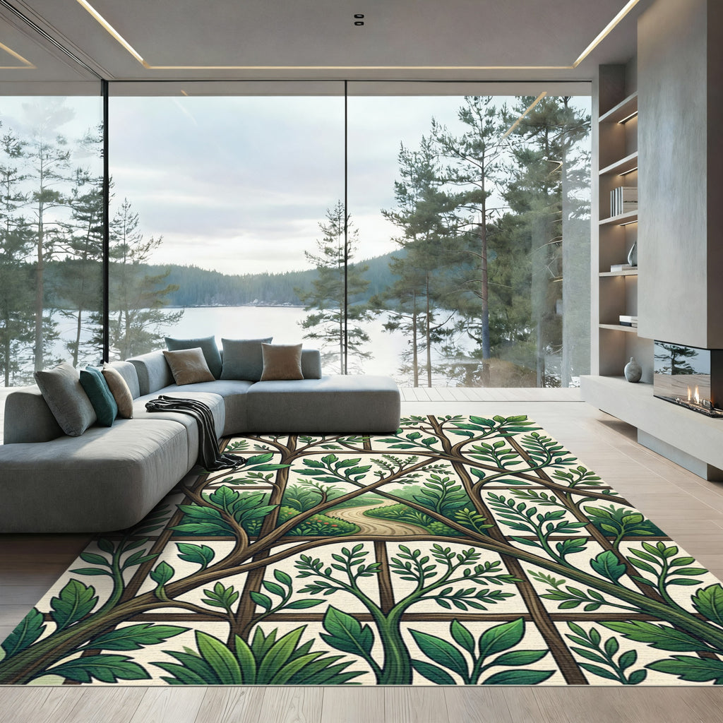 Lush Green Trellis Arbor Foliage Rug