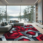 Crimson Silver Geometric Interlocking Jewel Rug