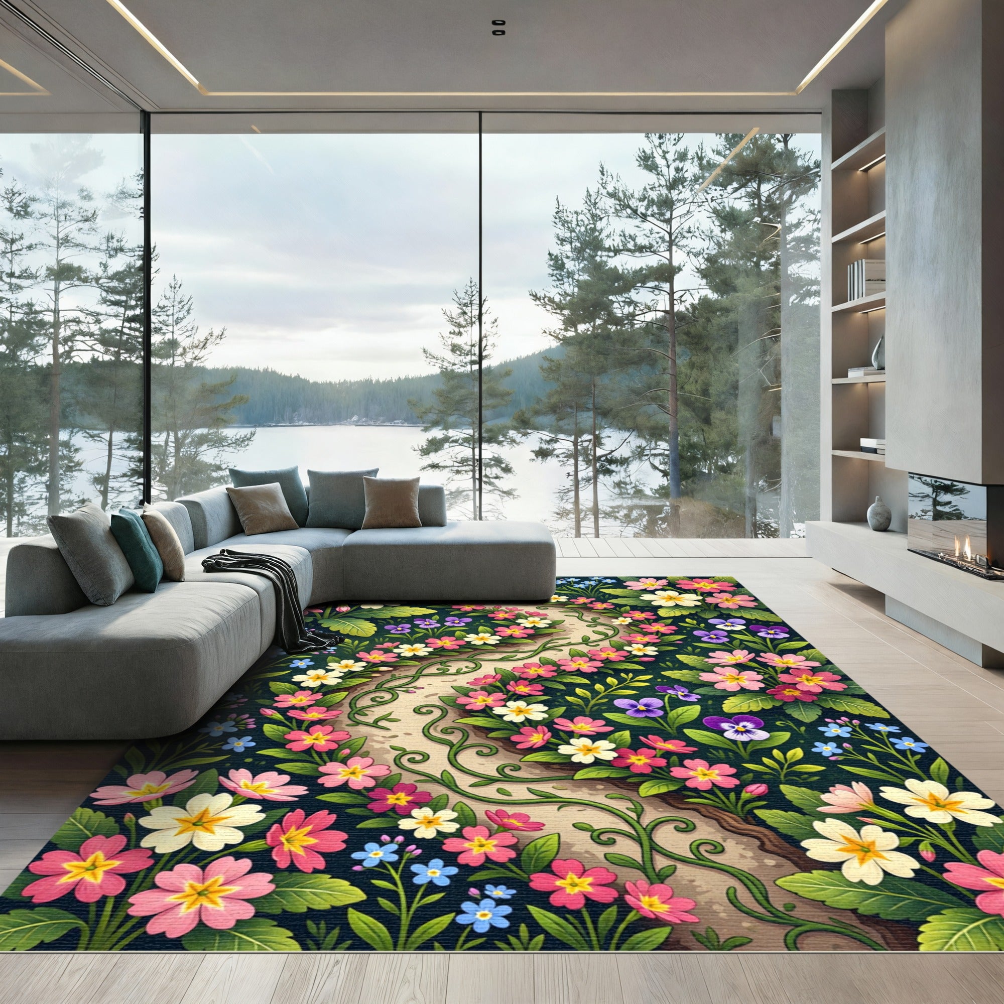 Wildflower Meadow Winding Garden Path Rug