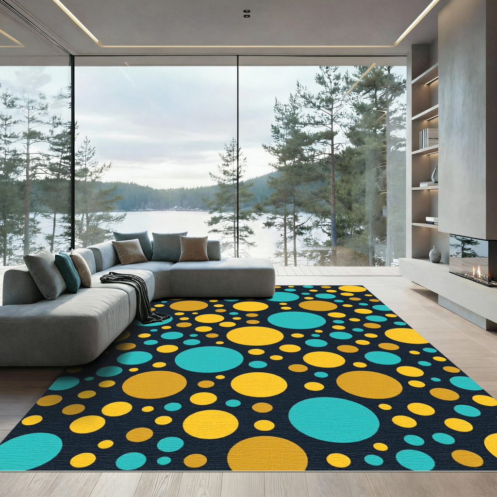 Modern Yellow and Teal Polka Dots Rug