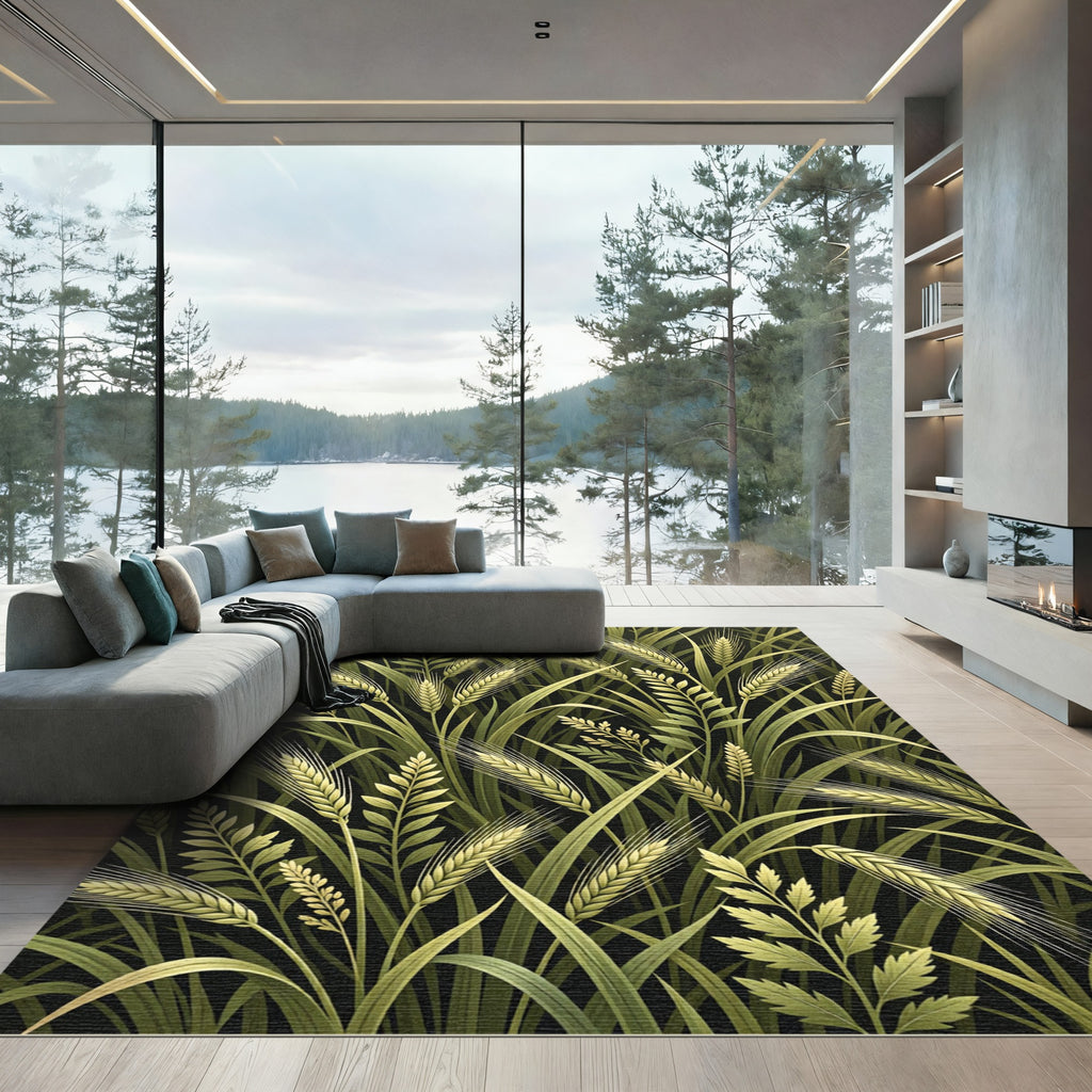 Lush Golden Wheat Field Grass Rug