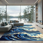 Dynamic Navy Blue Rolling Ocean Surge Rug
