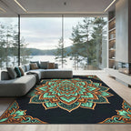 Teal and Amber Mandala Floral Medallion Rug