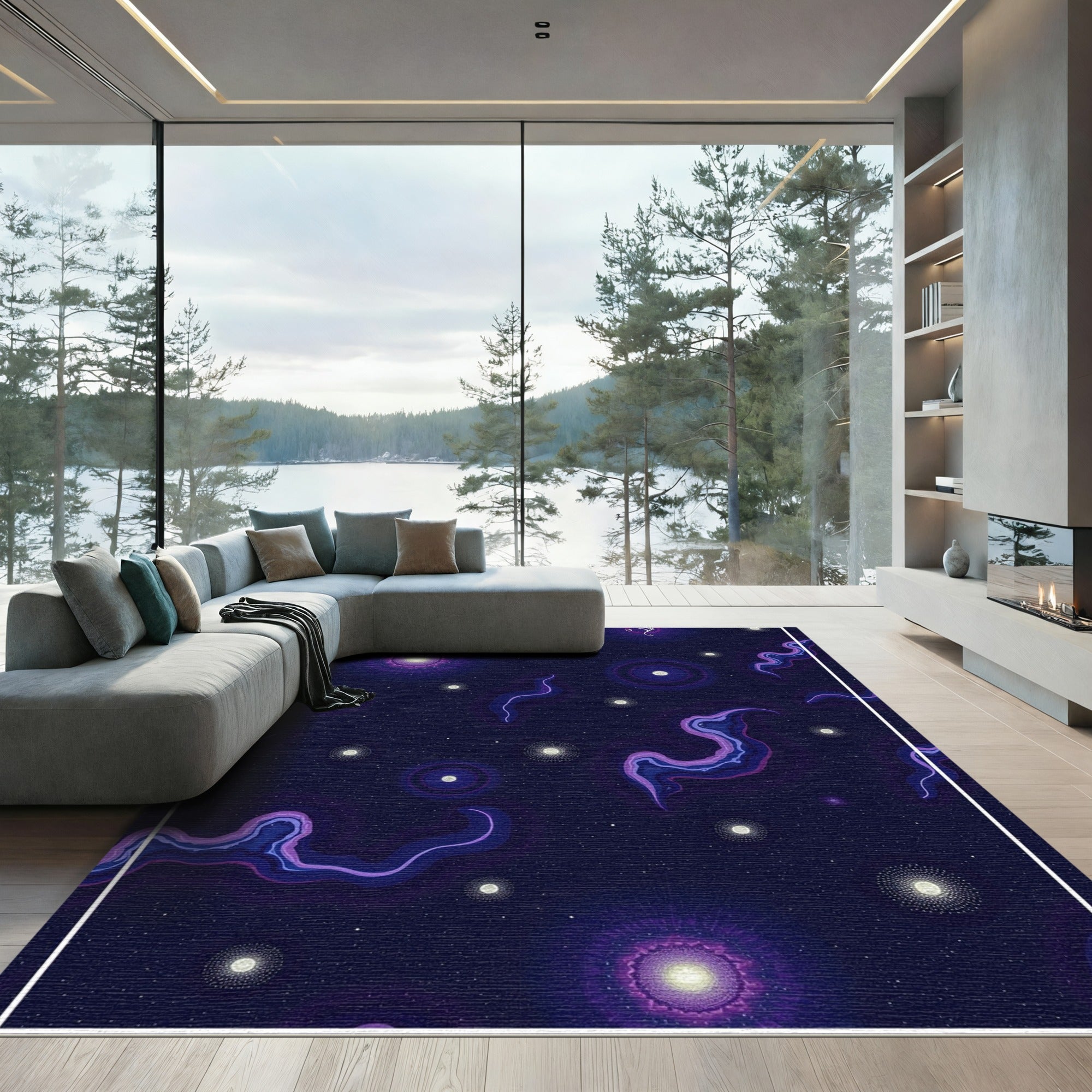 Cosmic Purple Swirl Galaxy Rug