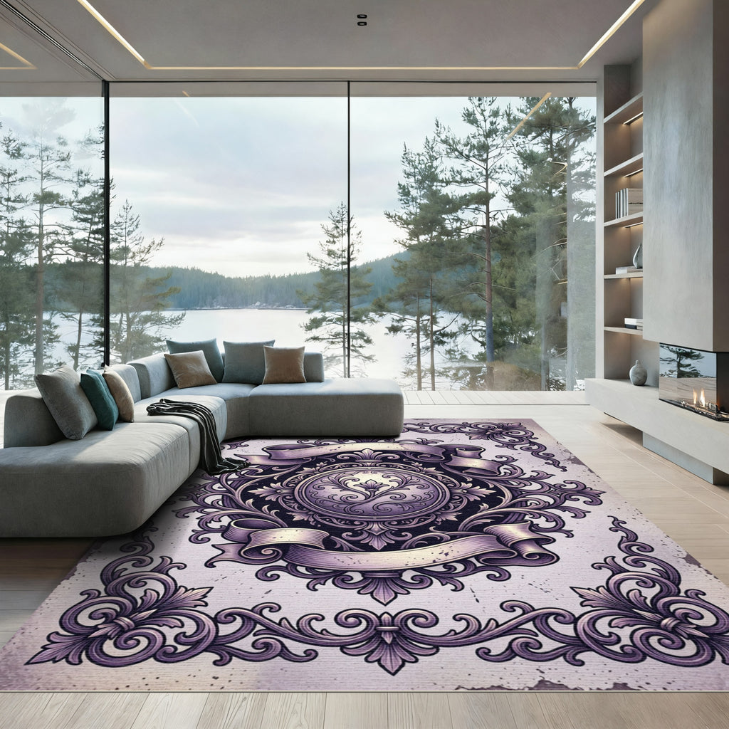 Ornate Acanthus Scrollwork Crest Rug