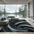 Monochrome Abstract Swirl Fluid Art Rug