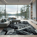 Monochrome Isometric Urban Landscape Rug