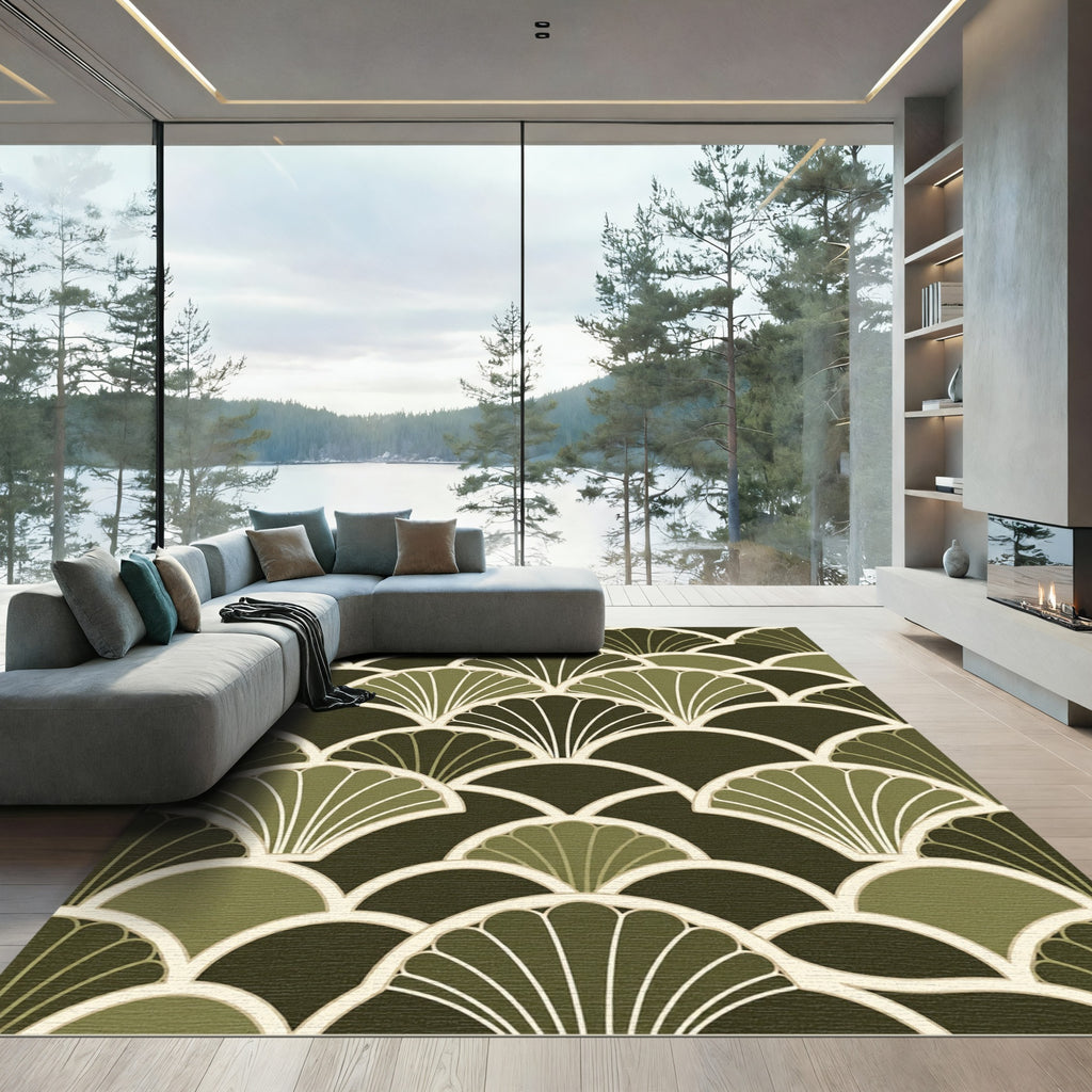 Art Deco Olive Fan Mosaic Rug