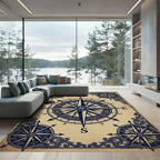 Vintage Navy Nautical Compass Scroll Rug